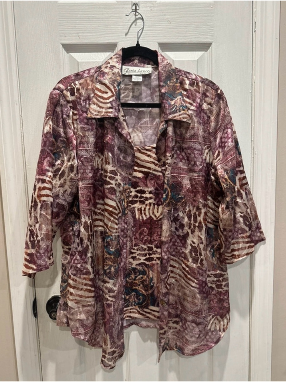 Purple Multi-Print Button-Up Blouse